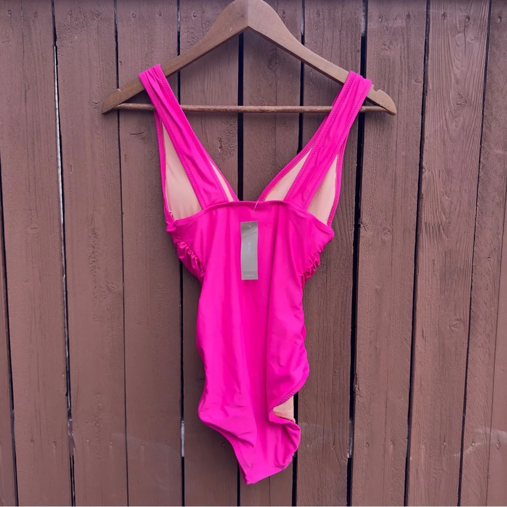 J. Crew | NWT Size 2 Ruched V Neck One Piece Fuchsia Bathing Suit Style BC116 - Picture 13 of 16